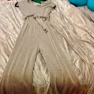 Gray striped Jumpsuit with a lace tie around